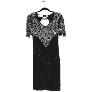 Laurence Kazar Black Sequin Covered Mini Dress Silver Details Large